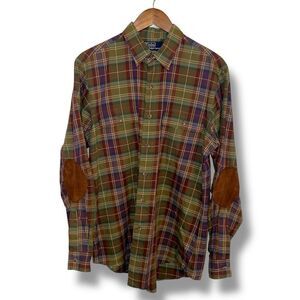 Polo Ralph Lauren Plaid Flannel Suede Patch Shooting Bradford Shirt M